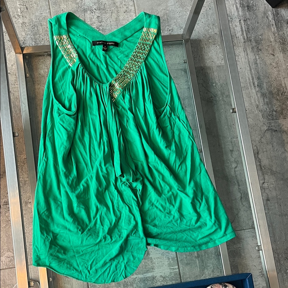 Cynthia Steffe Emerald Beaded V-Neck Tunic Top